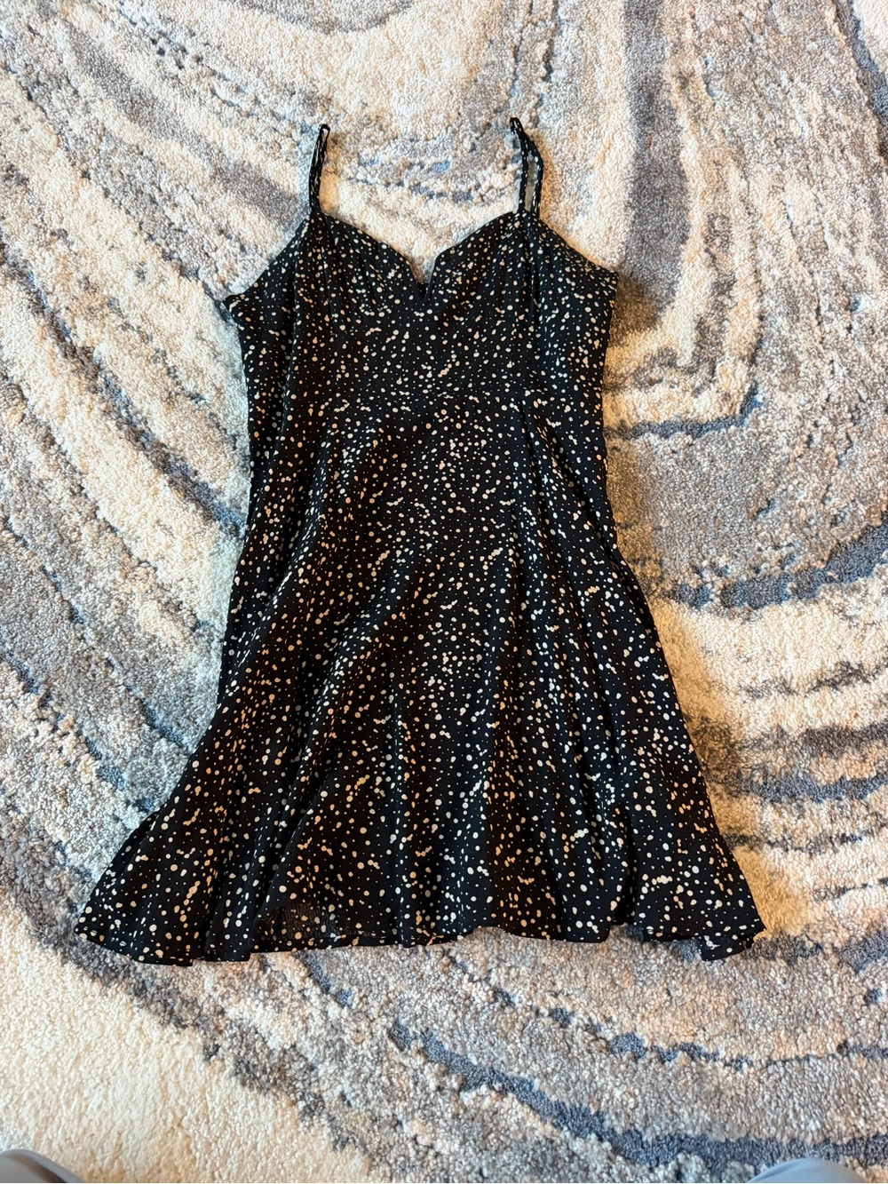 Girls' Black Spotted Slip Dress with Adjustable Straps